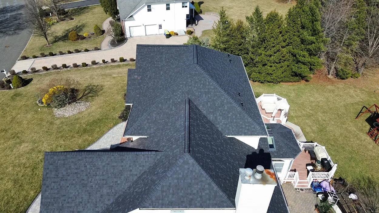 Skylight flashing and roof transition detail on a Warren, NJ roof replacement
